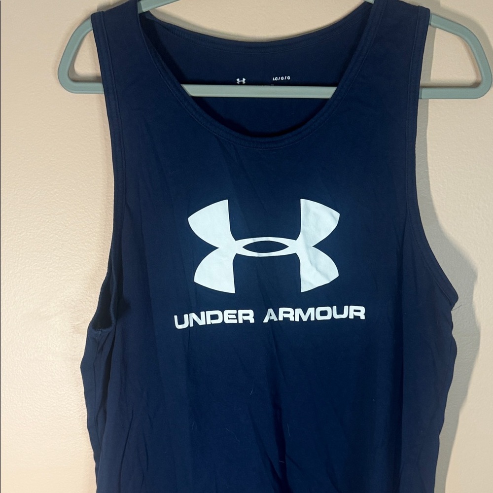 Under Armour Navy Blue Athletic Tank with White Logo